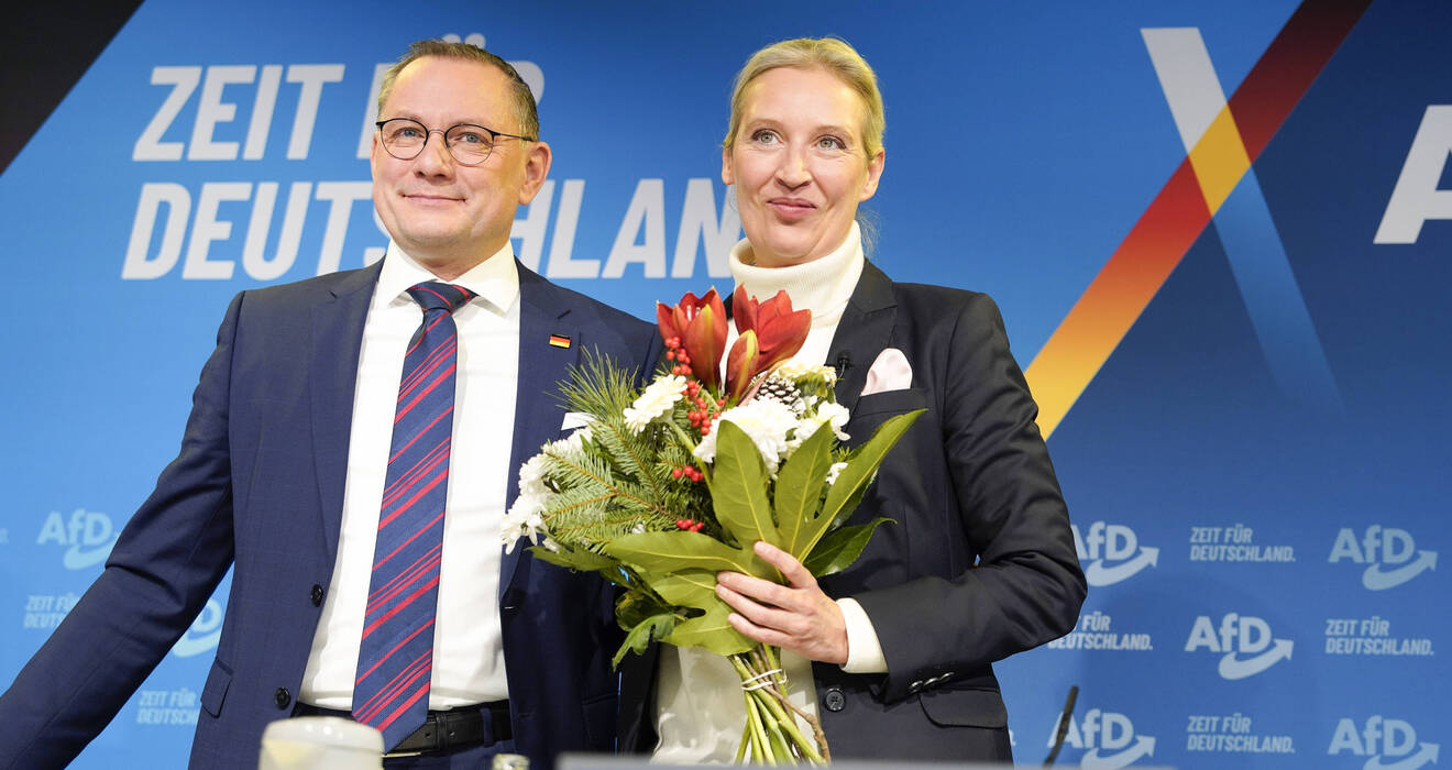 Hadert mit der Nato: AfD-Chef Tino Chrupalla neben Co-Chefin Alice Weidel