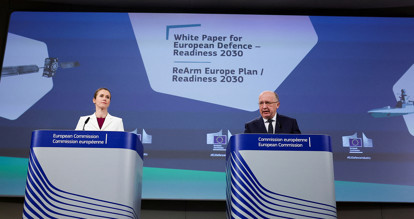 EU-Außenkommissarin Kaja Kallas und Verteidigungskommissar Andrius Kubilius stellten gestern das Weißbuch für Verteidigung vor