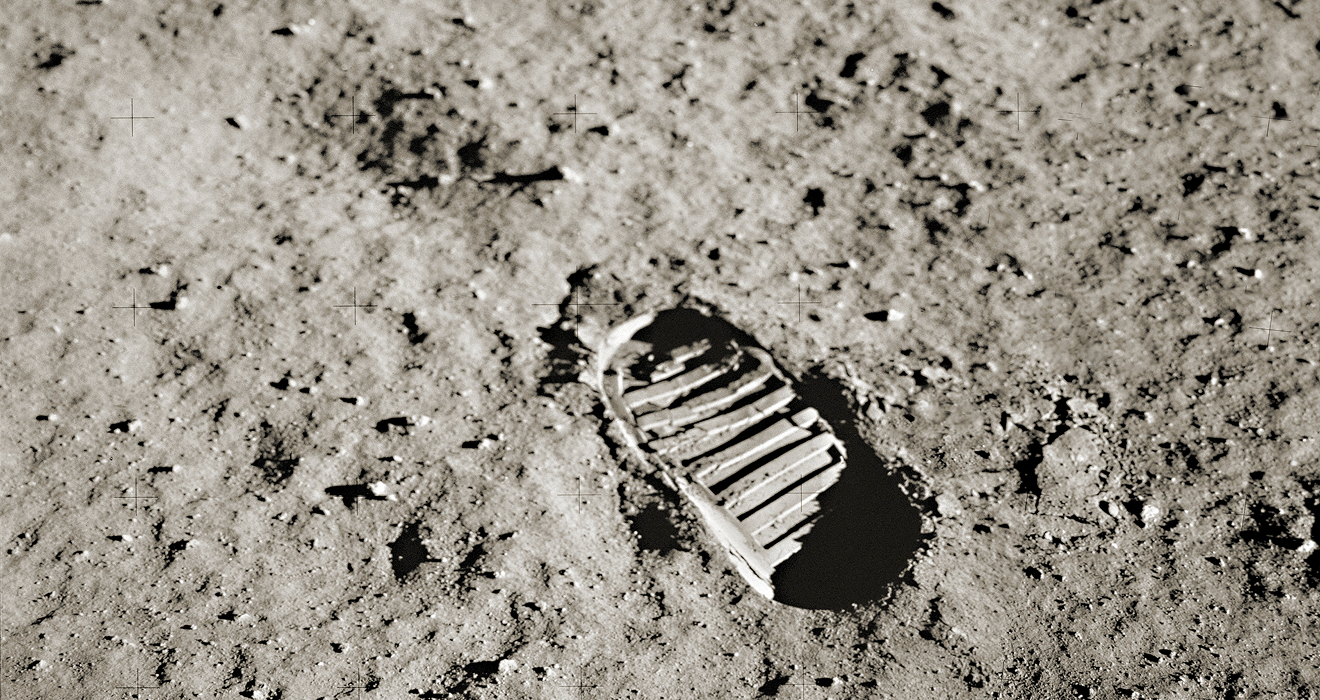 Schuhabdruck des US-Astronauten Neil Armstrong auf dem Mond