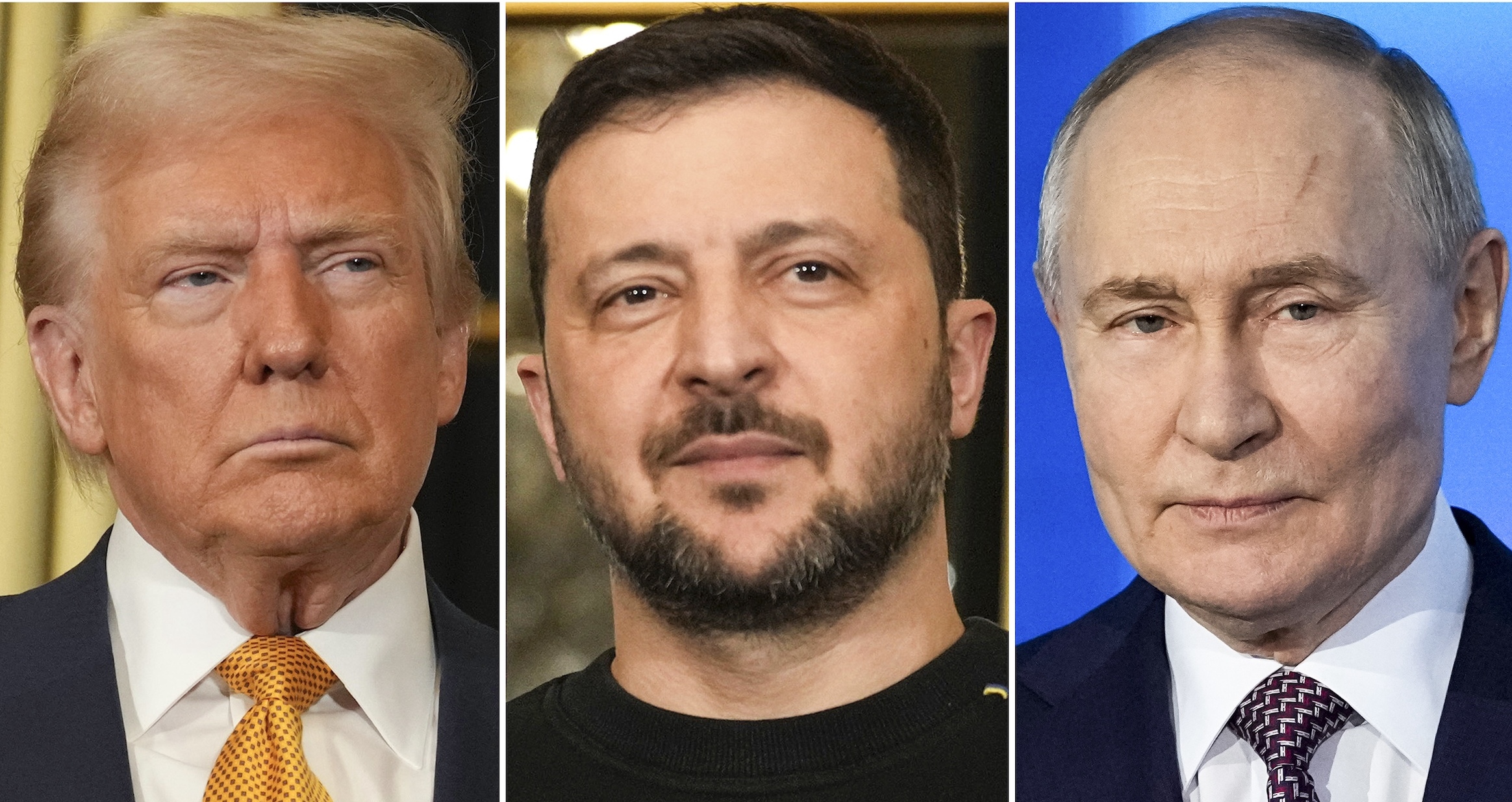 Donald Trump, Wolodymyr Selenskyj und Wladimir Putin