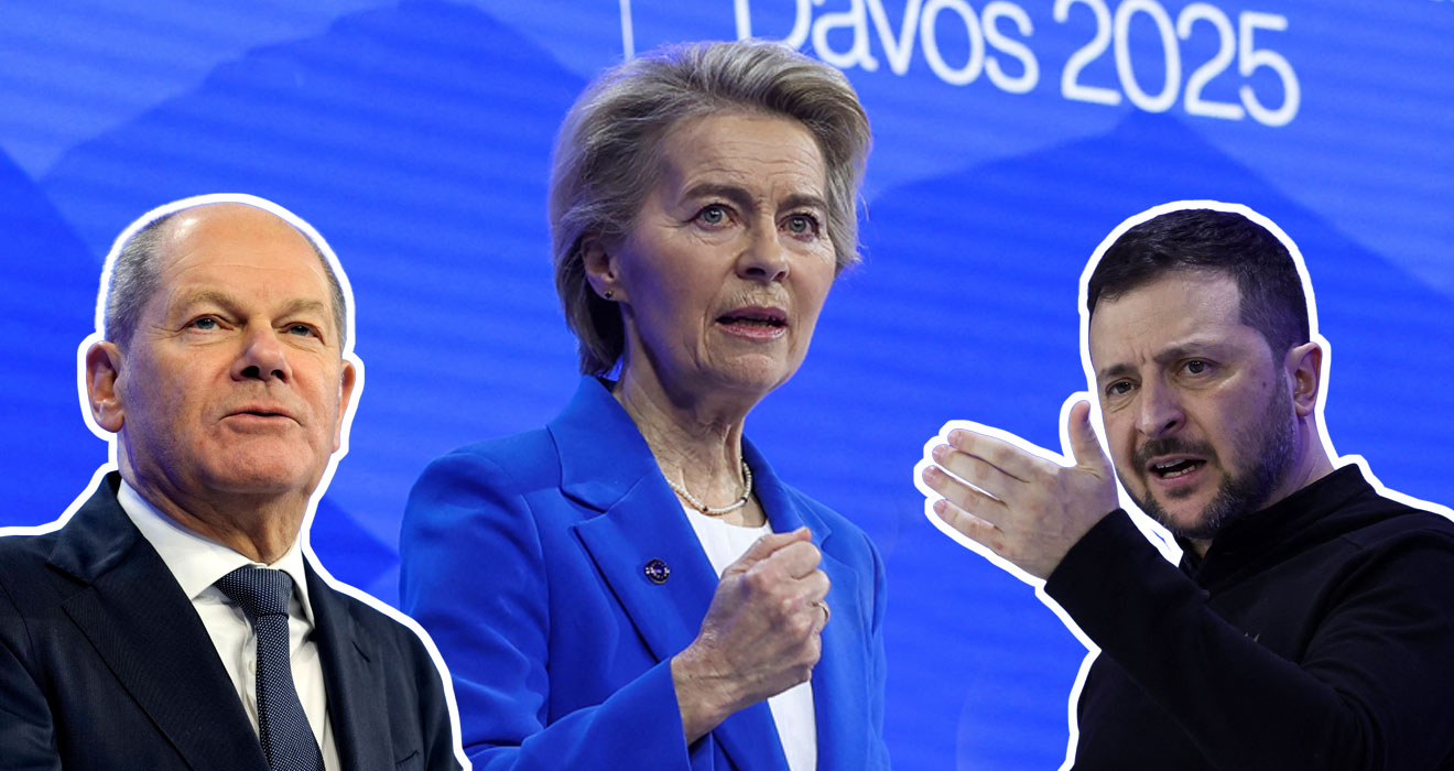 Olaf Scholz, Ursula von der Leyen, Wolodymyr Selenskyj 