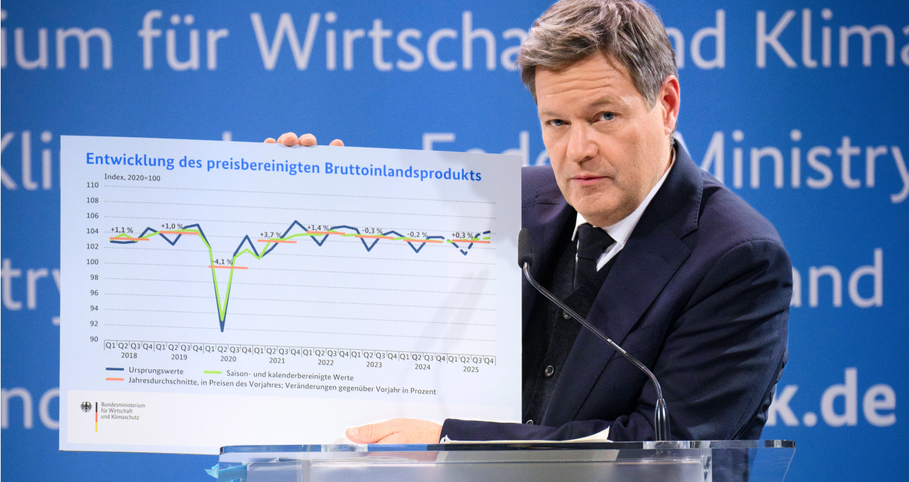 Kein Aufschwung in Sicht: Der scheidende Wirtschaftsminister und Kanzlerkandidat Robert Habeck (Grüne)