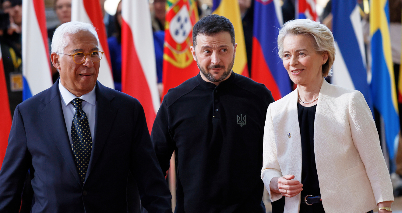 Vereint in Brüssel: EU-Ratspräsident António Costa, der ukrainische Präsident Wolodymyr Selenskyj und EU-Kommissionspräsidentin Ursula von der Leyen