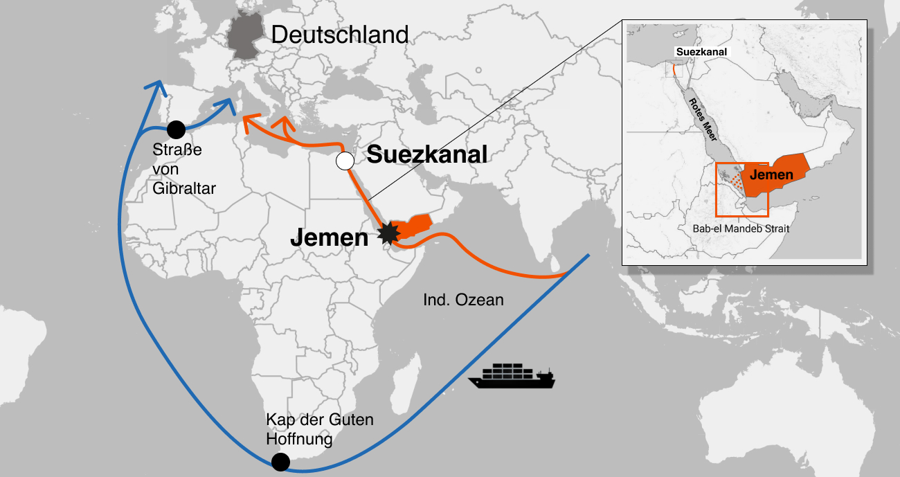 Der Suez-Kanal erspart Handelsschiffen den Weg um das Kap der Guten Hoffnung